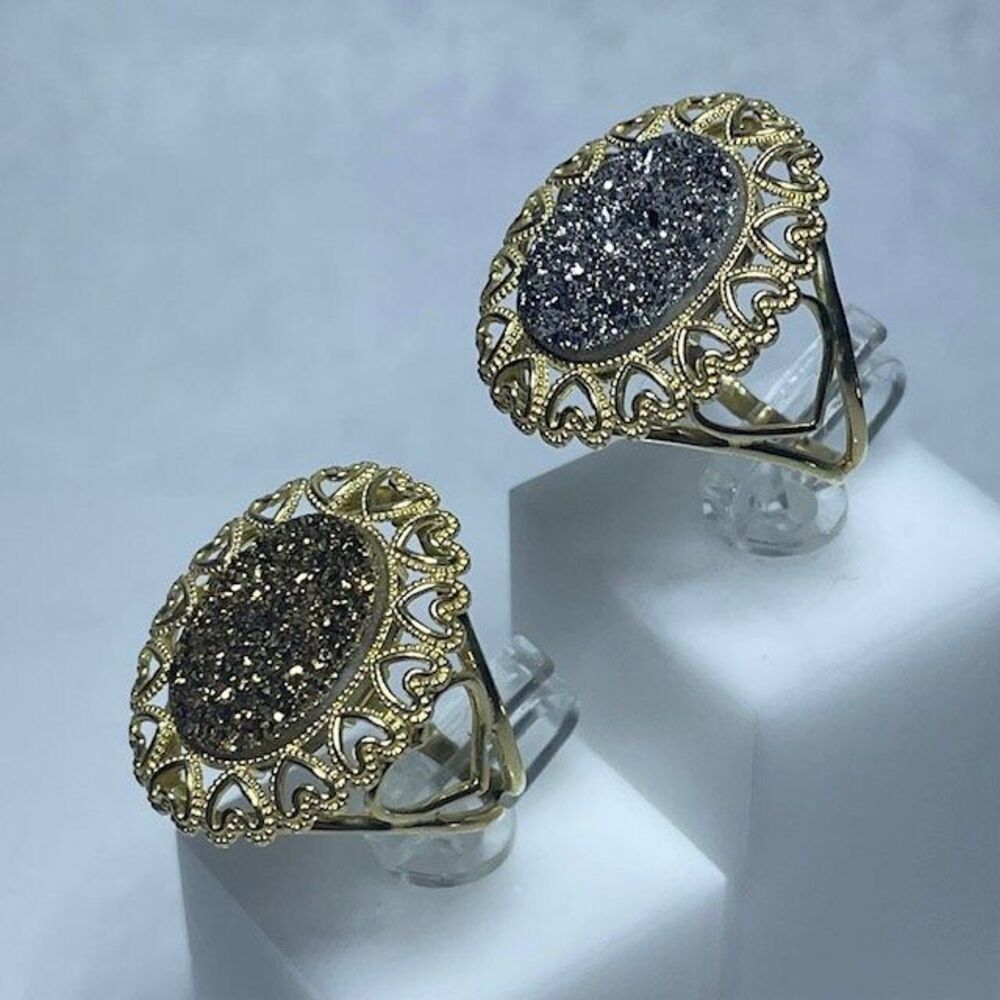 10kt Yellow Gold Druzy Heart Statement Ring